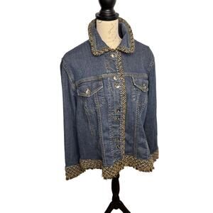 Denim Jacket Embellished With Fringed Fabric By Cold water Creek Size W18